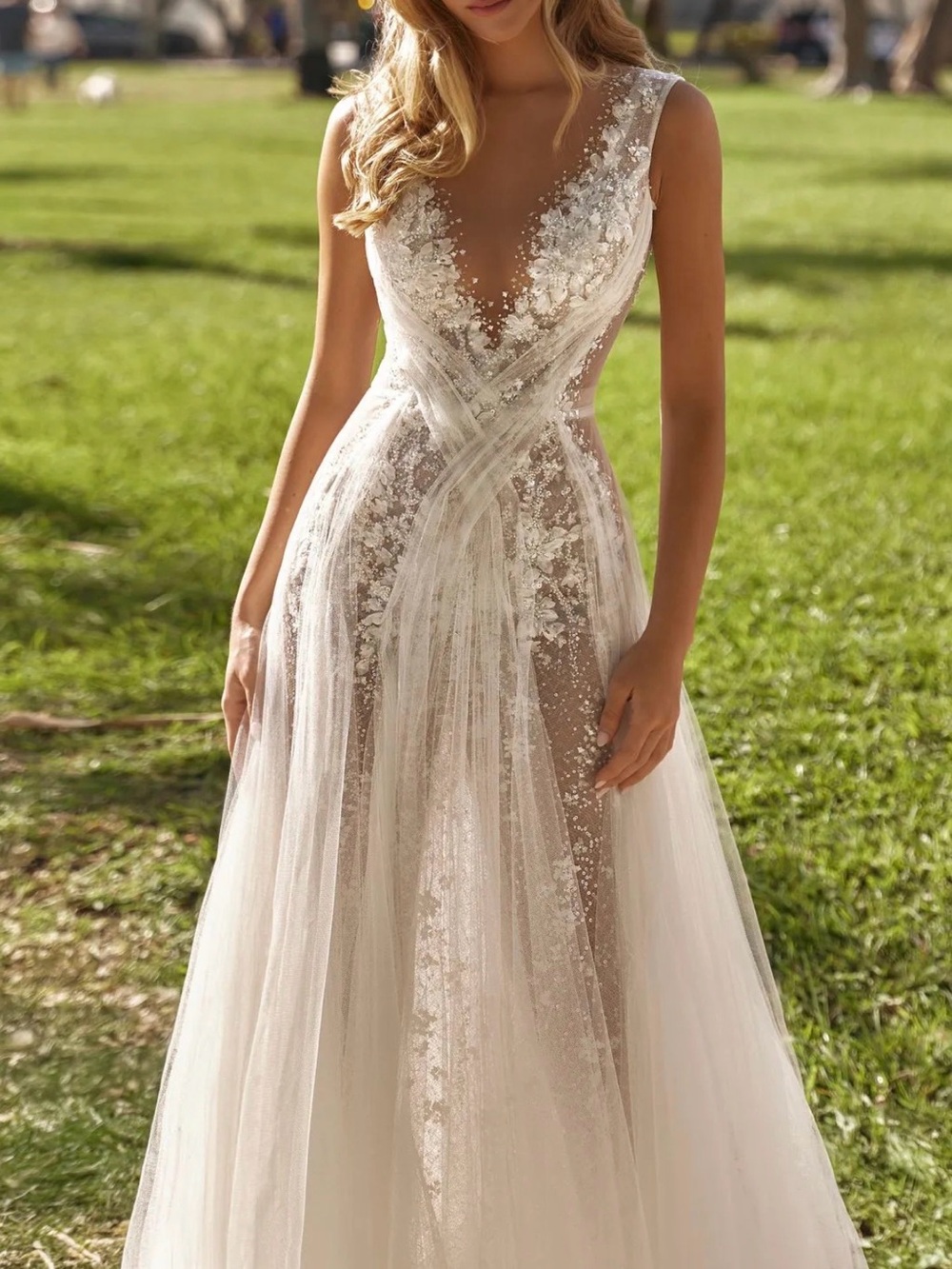 Oksana Mukha Sheer Lace A-Line Wedding Dress